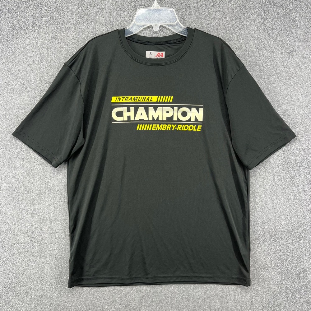 A4 Champion Intramural Embroidered Logo‎ T Shirt Mens Small Black Short Sleeve